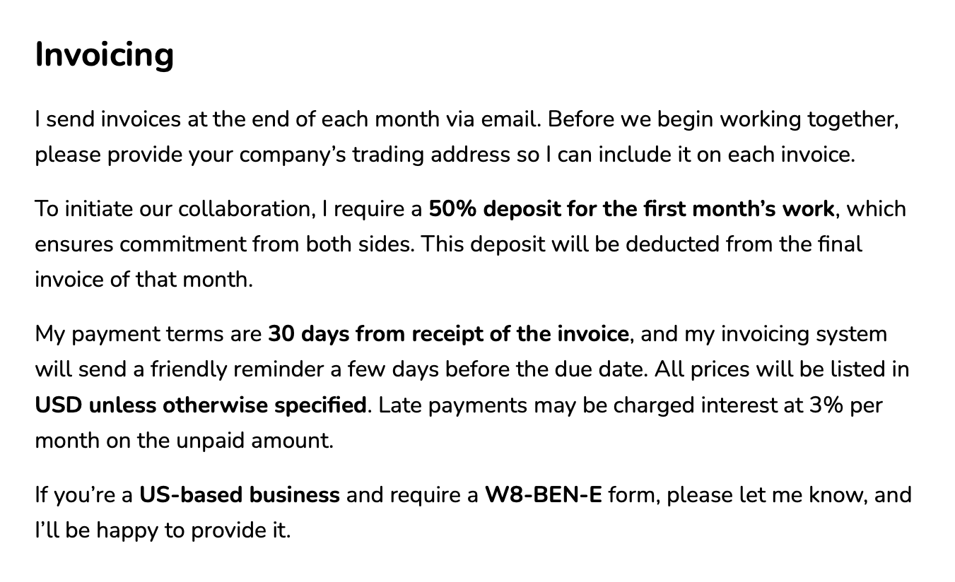 freelancer payment policy example