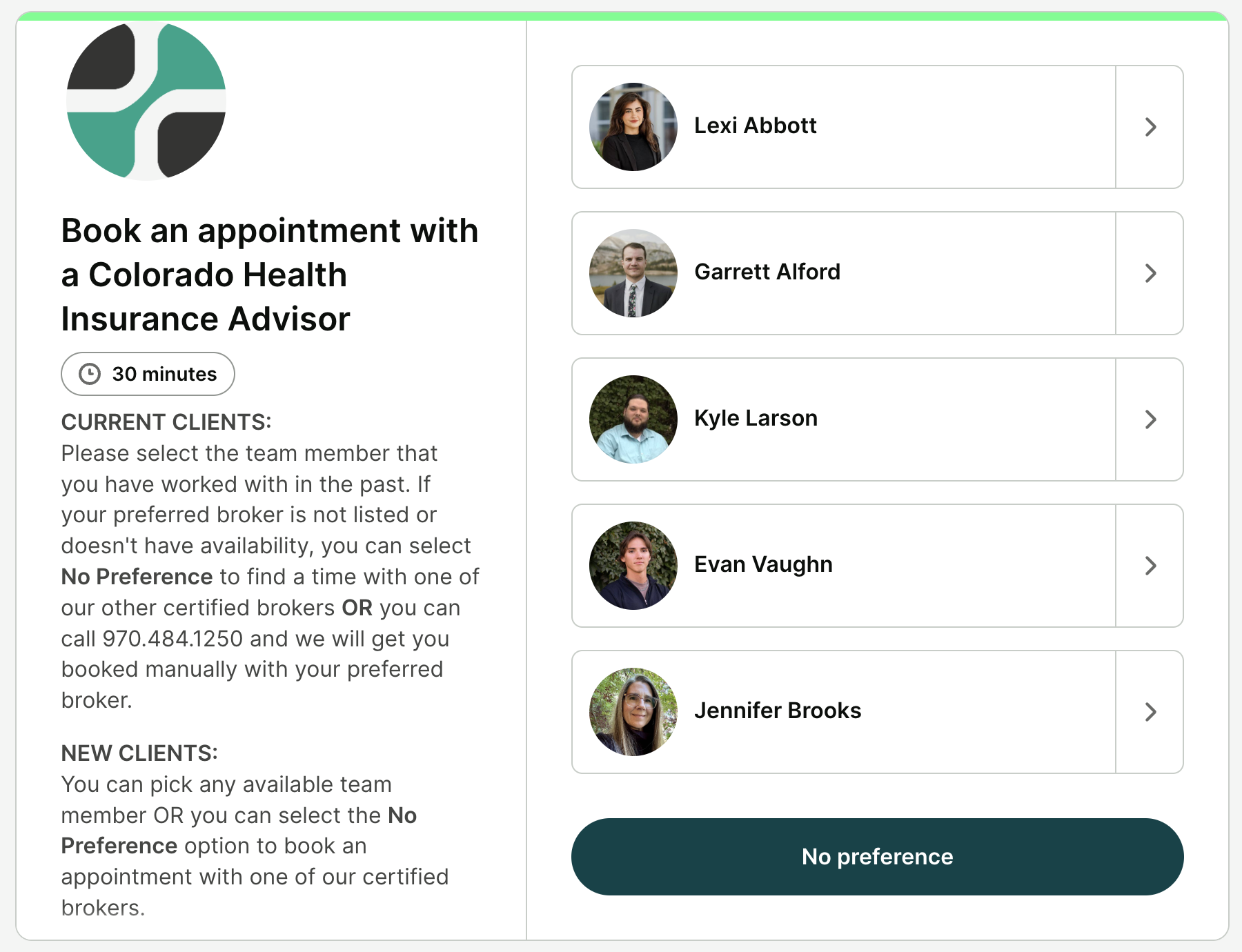 Team booking page made in YouCanBookMe