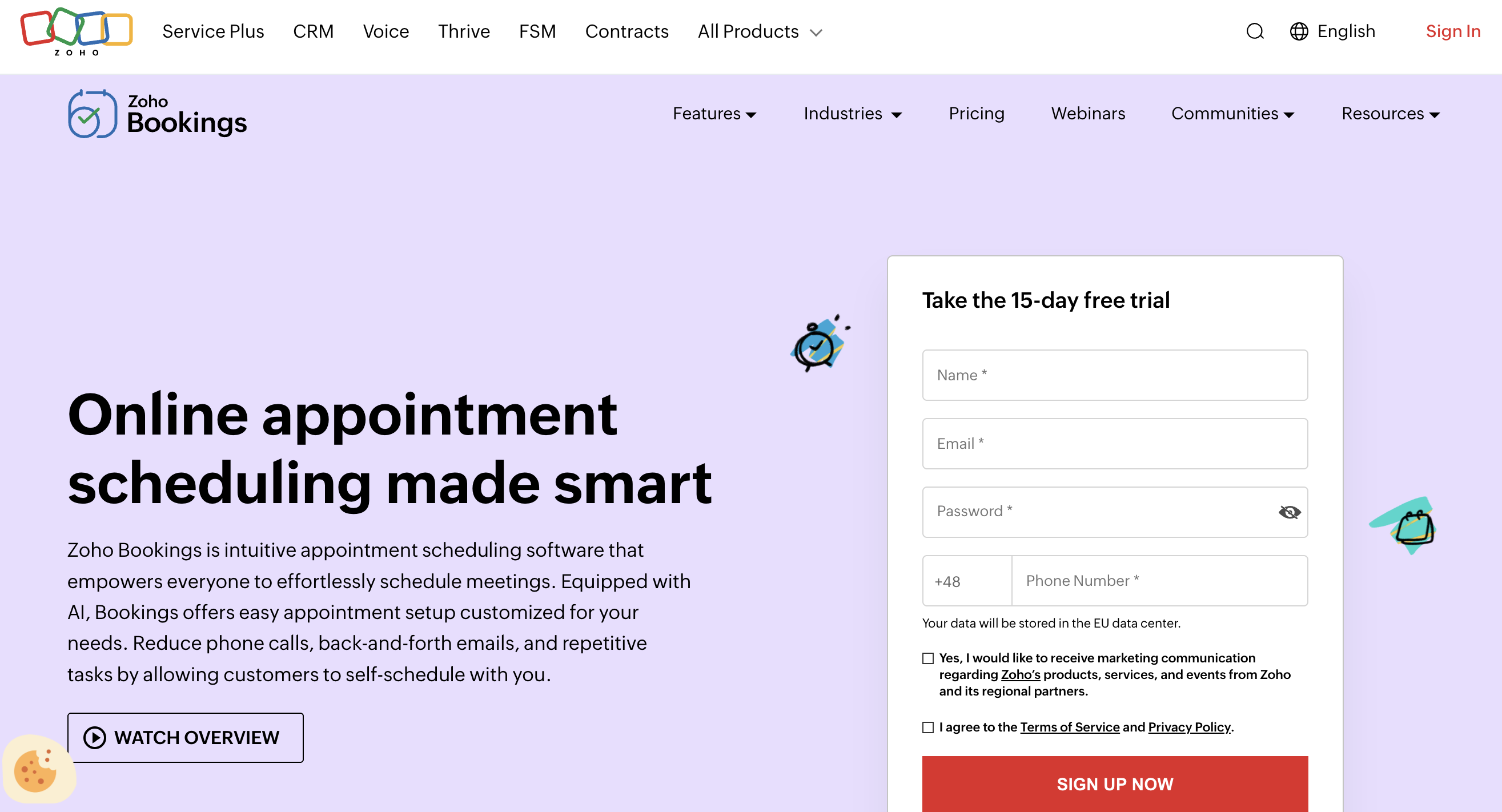 Zoho bookings scheduling app homepage