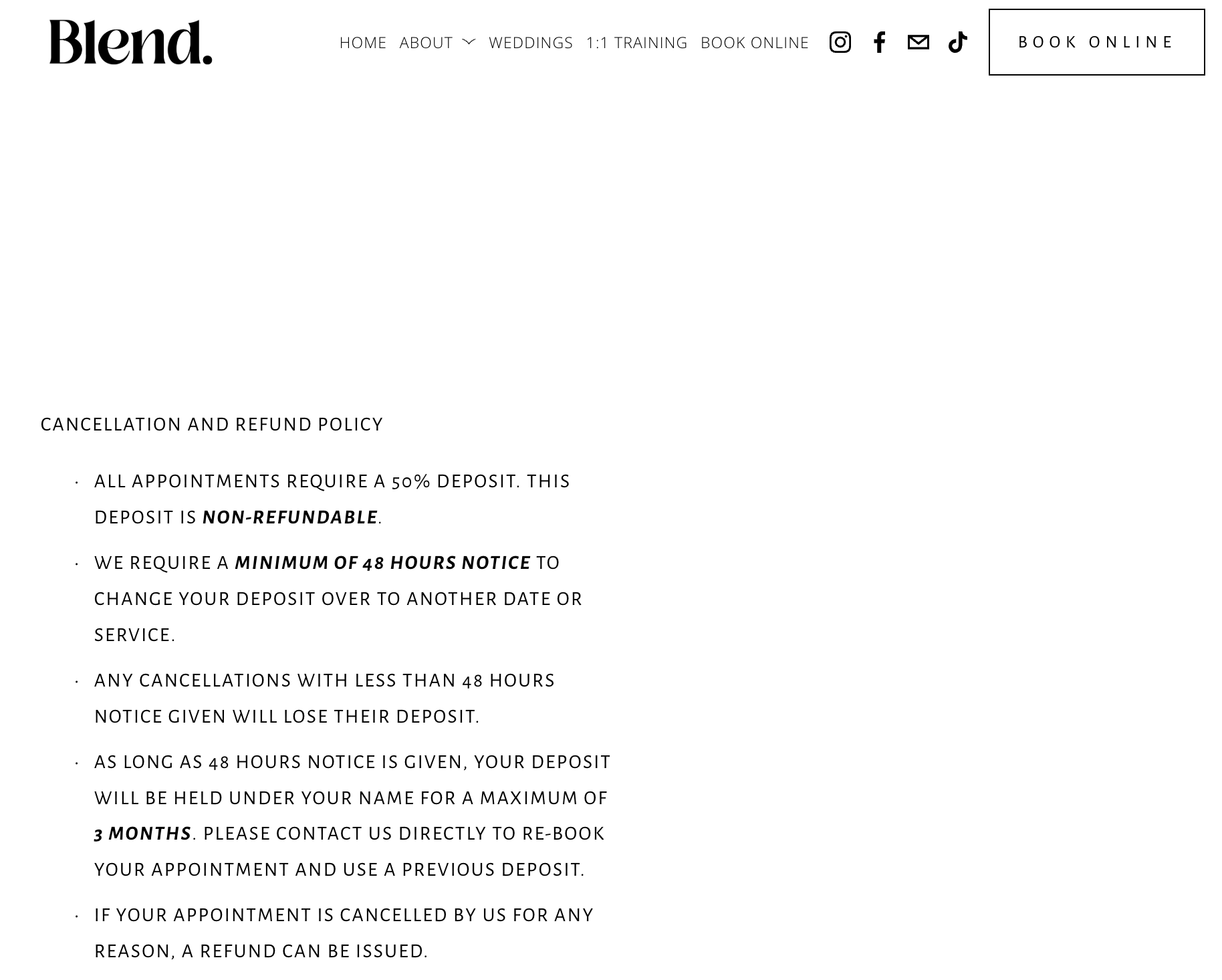 Blend salon cancellation policy example