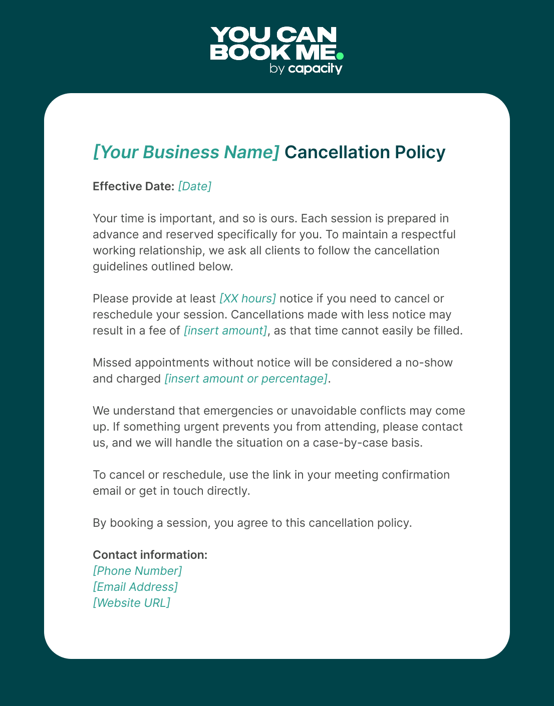 Consulting Cancellation Policy Template