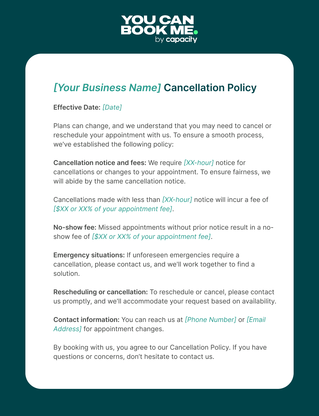 Short Cancellation Policy Template