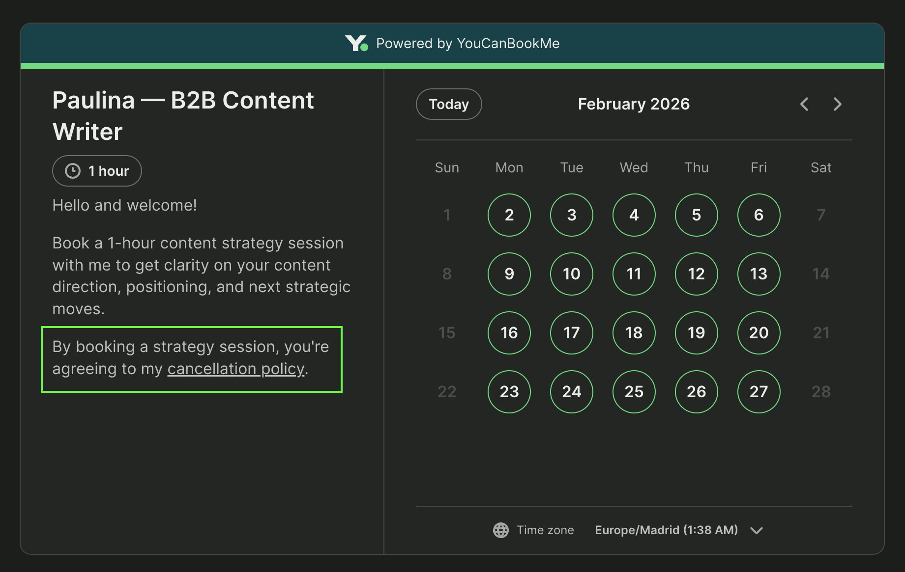 booking page with cancellation policy linked
