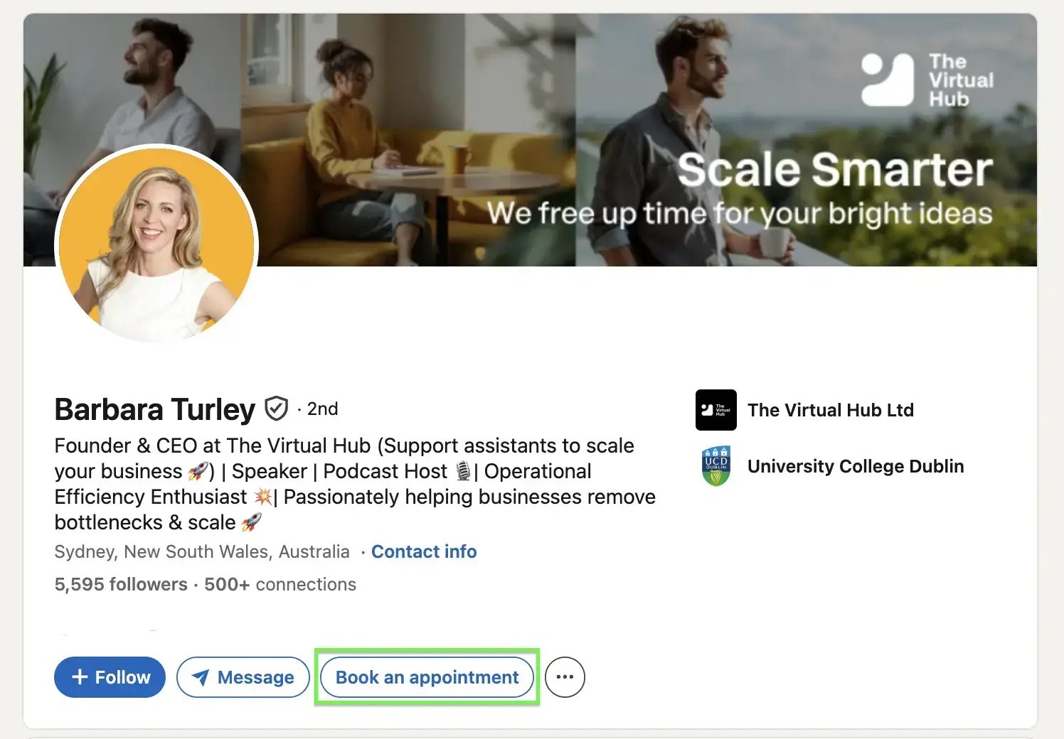 Book an appointment button in Linkedin Bio