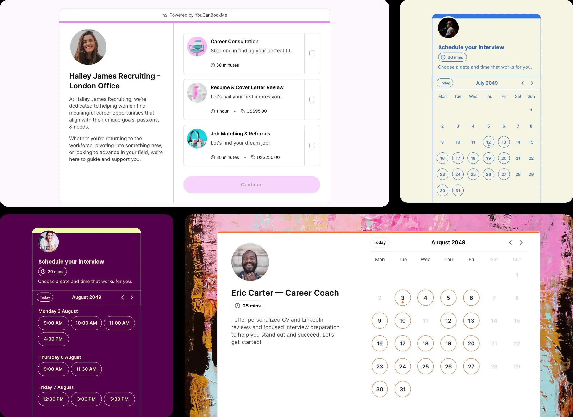 Interview scheduling booking page examples