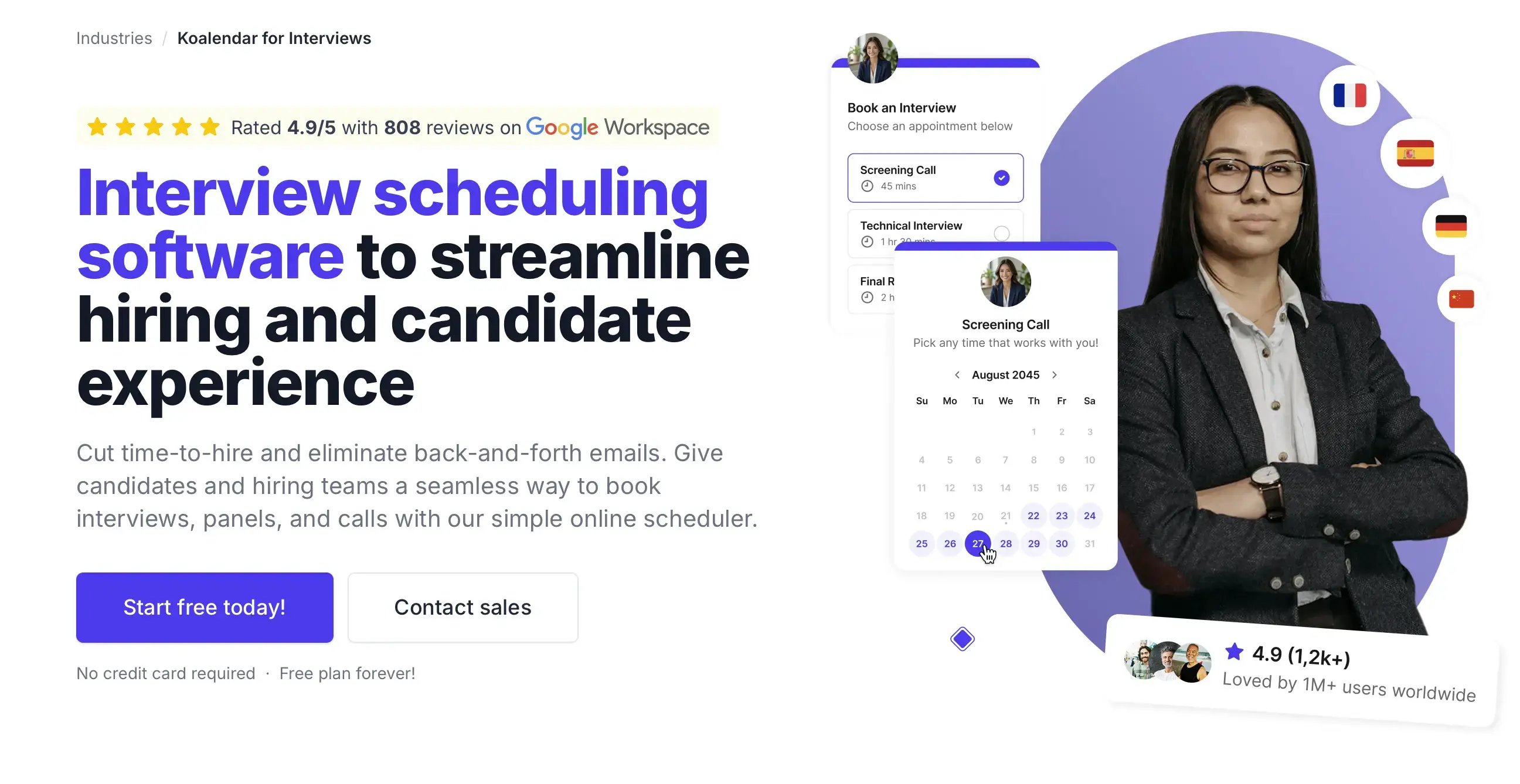 koalender free interview scheduler