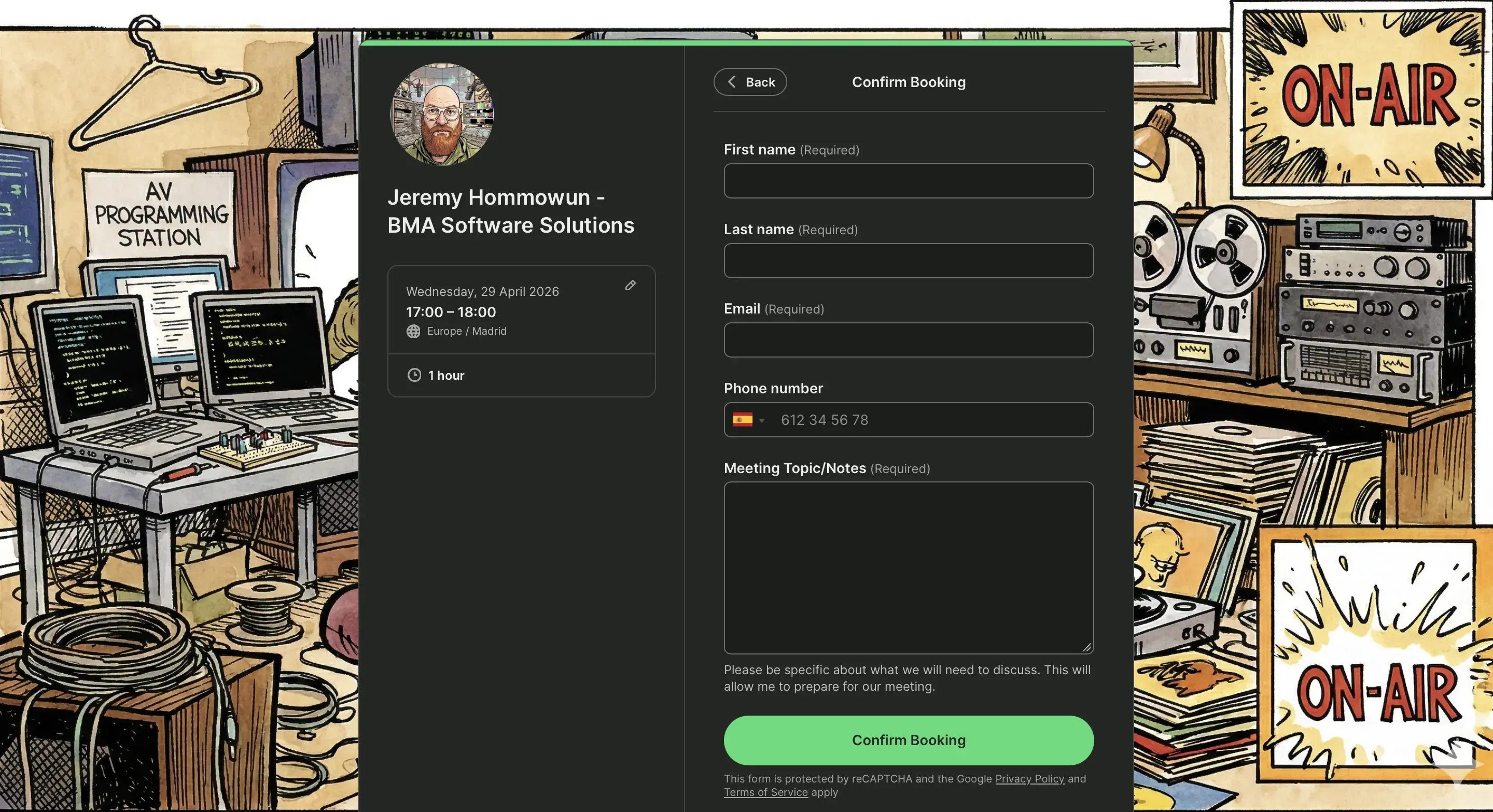 jeremy hommowun's customized booking page