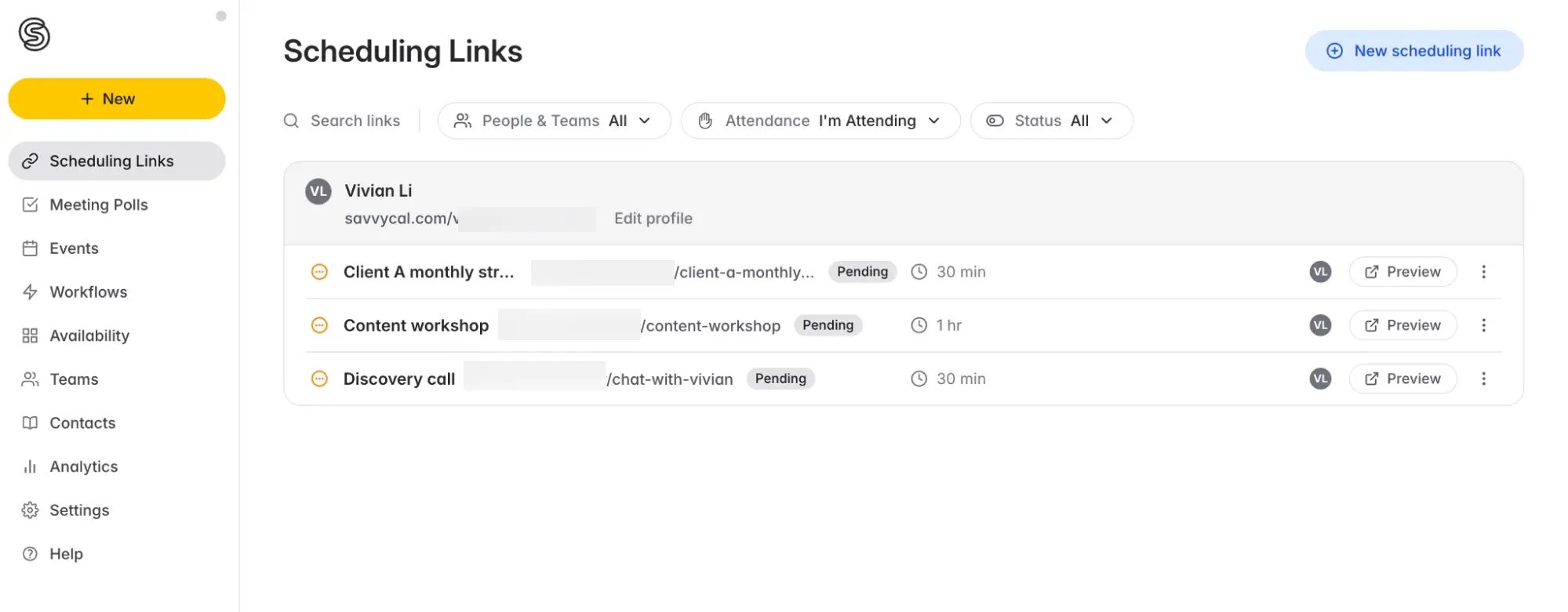 savvycal scheduling links