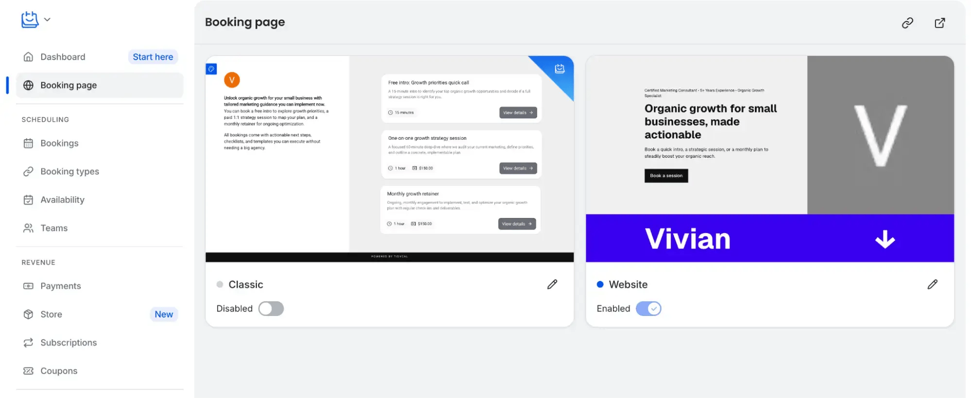 tidycal booking page