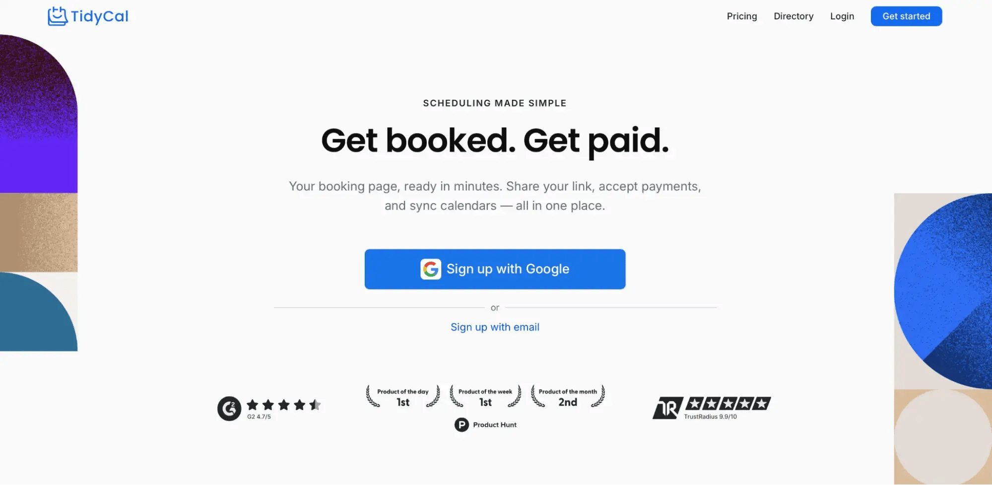 tidycal home page