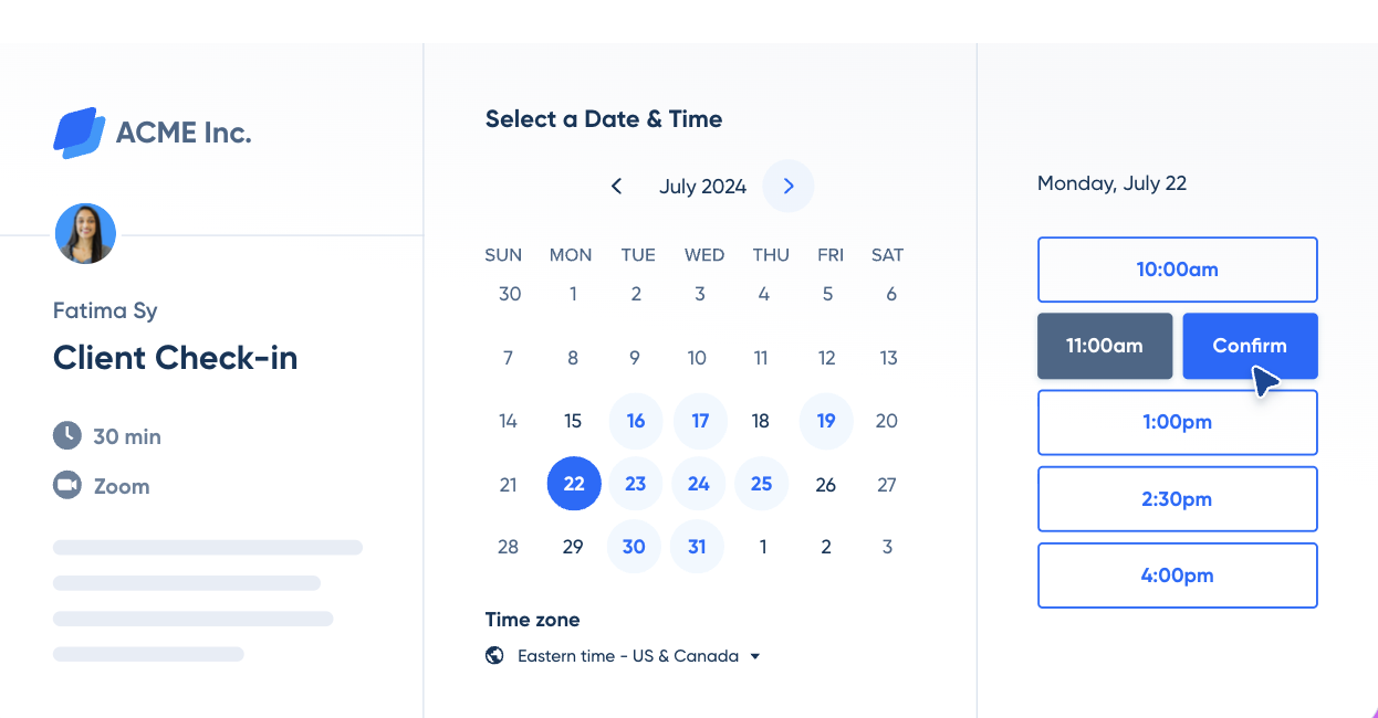 Calendly booking page example