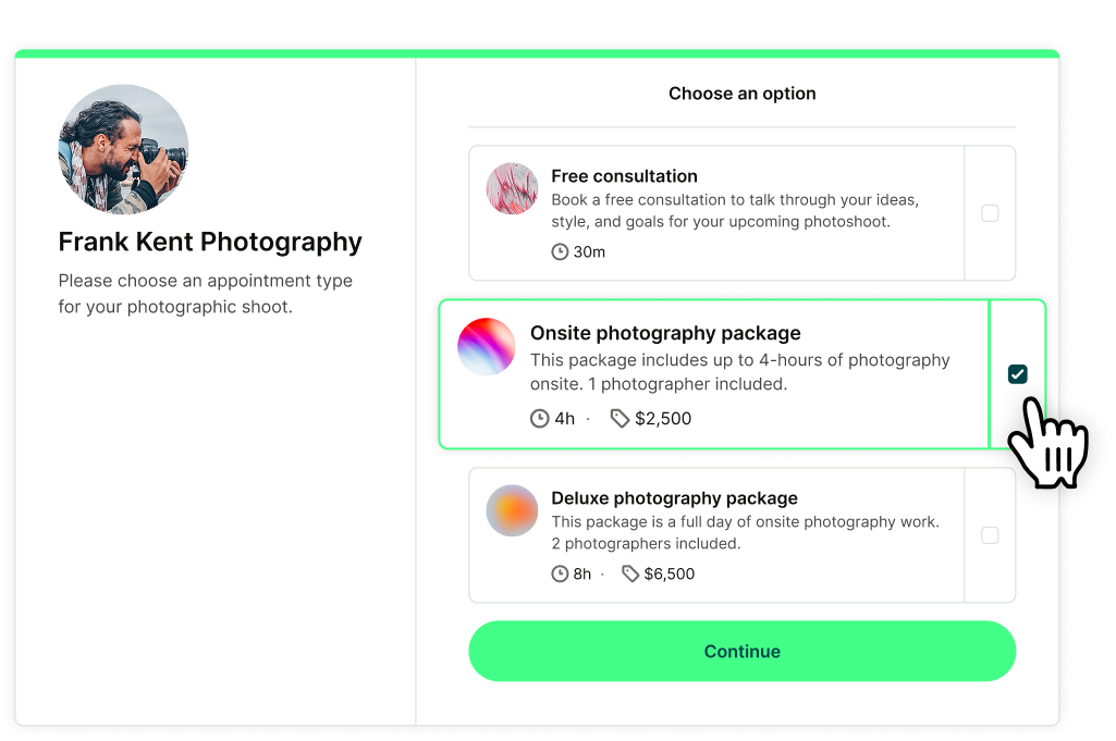 Customize your booking page with appointment types