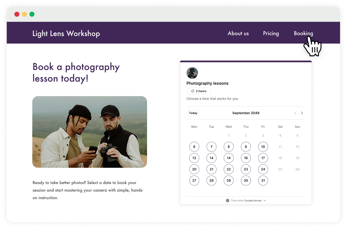 Embed your booking page on your website
