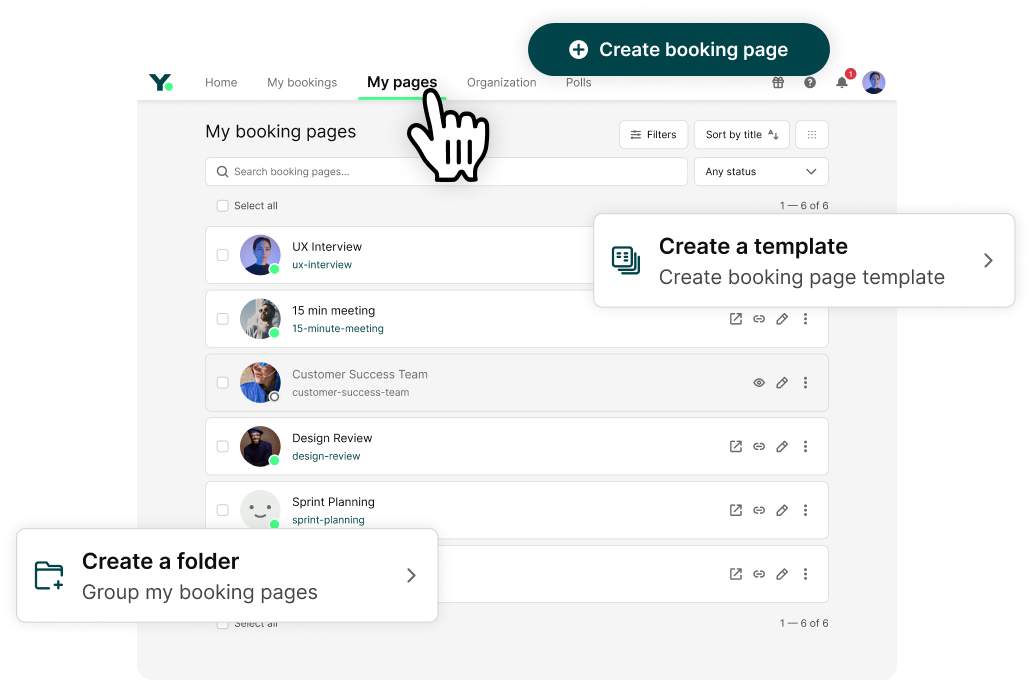 create booking page templates admin controls