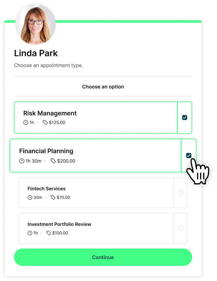 select multiple service types for a booking