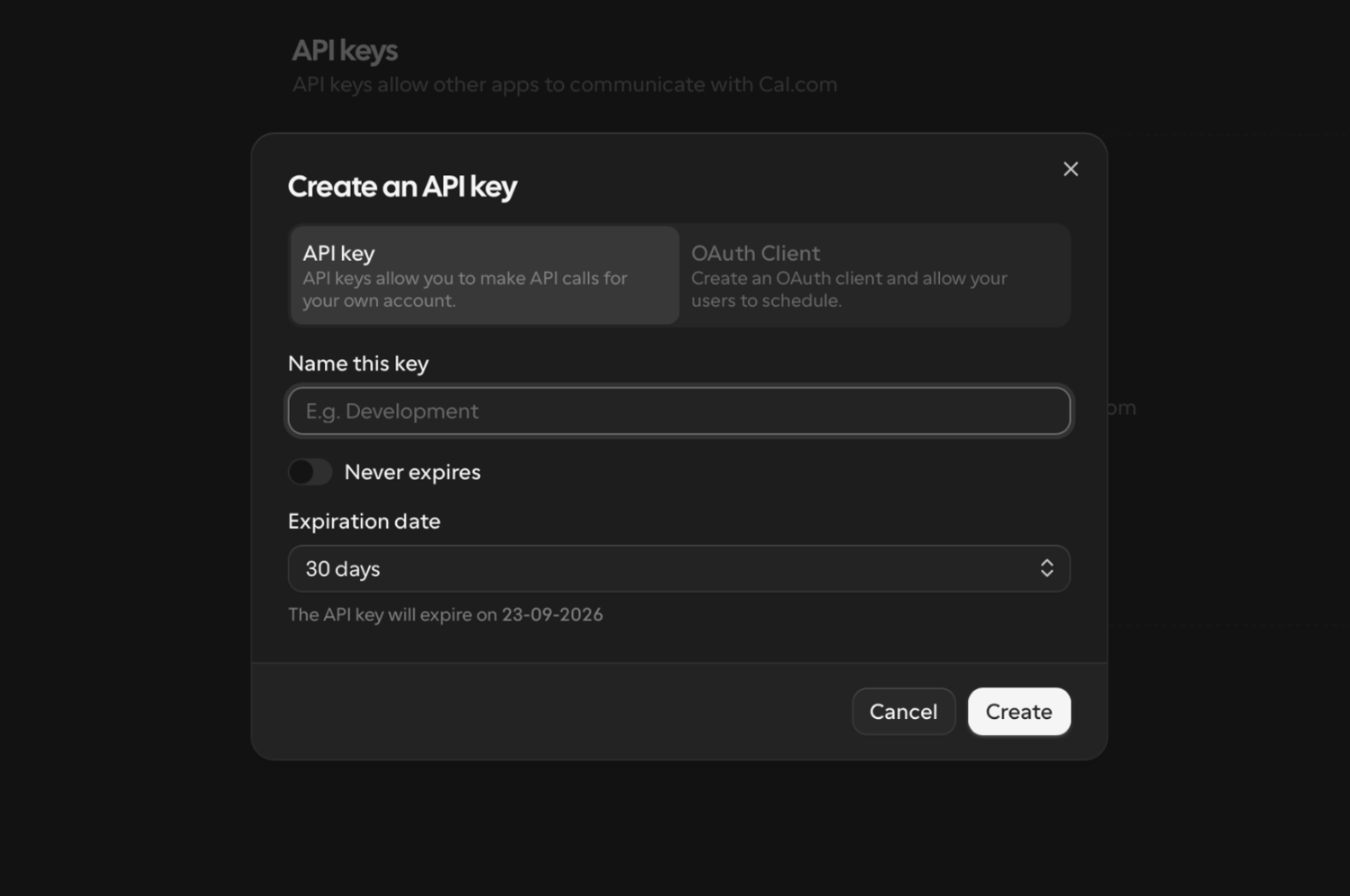 cal.com API key