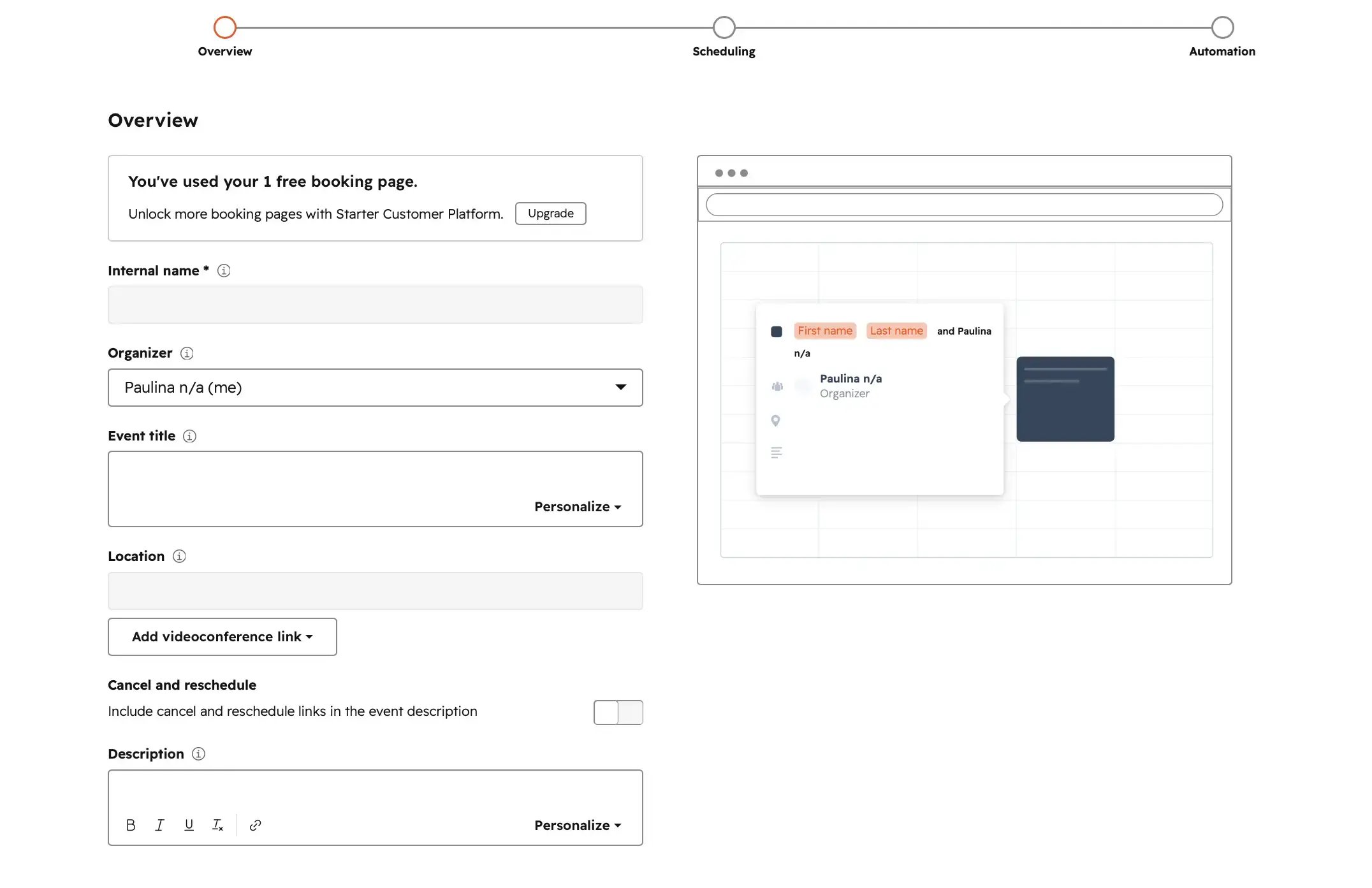 hubspot booking page set up
