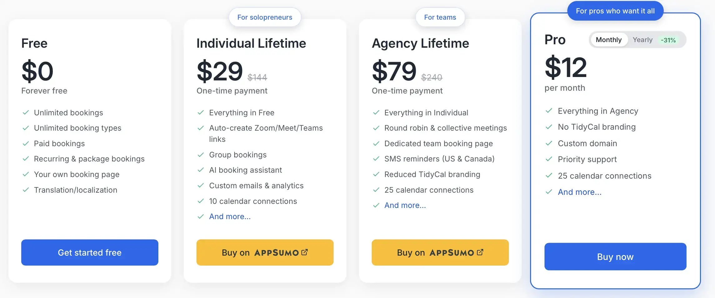 tidycal pricing page