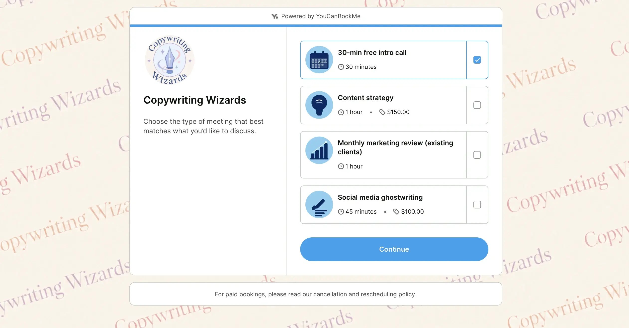 youcanbookme booking page