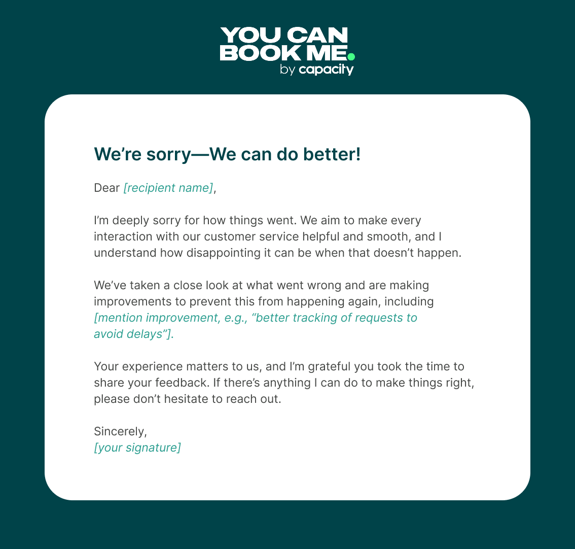 5 - Apology Email Template -  Were sorry, we can do better!