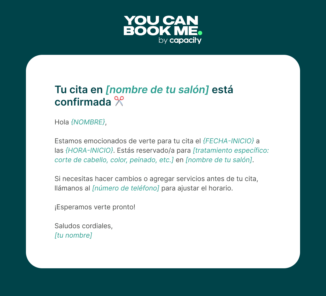5. Confirmación de cita para salones de belleza