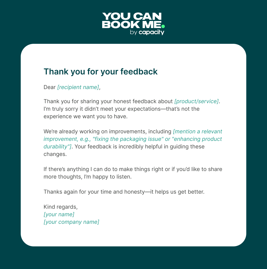 6 - Apology Email Template -  thank you for your feedback