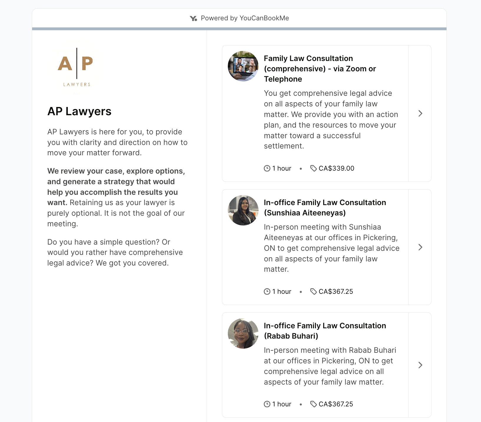 AP Lawyers YouCanBookMe booking page