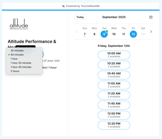 Altitude Performance & Healths YouCanBookMe booking page
