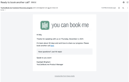 A UX meeting reminder sent by YouCanBook.me’s calendar scheduling tool