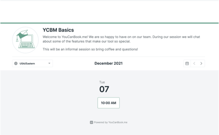 YouCanBook.me’s calendar scheduling tool is used by the team to book informal welcome chats.