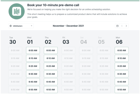 YouCanBook.me’s calendar scheduling tool lets customers book pre-demo calls at a time that suits them