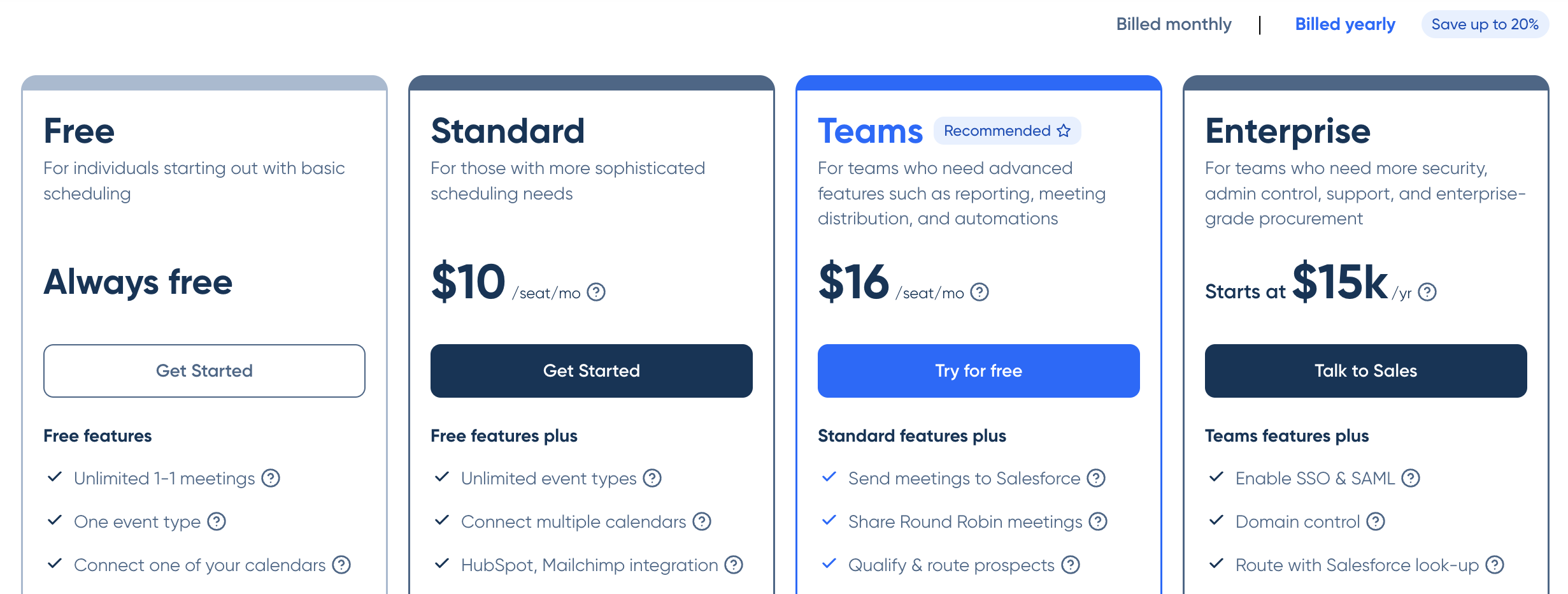 Calendly plans and pricing