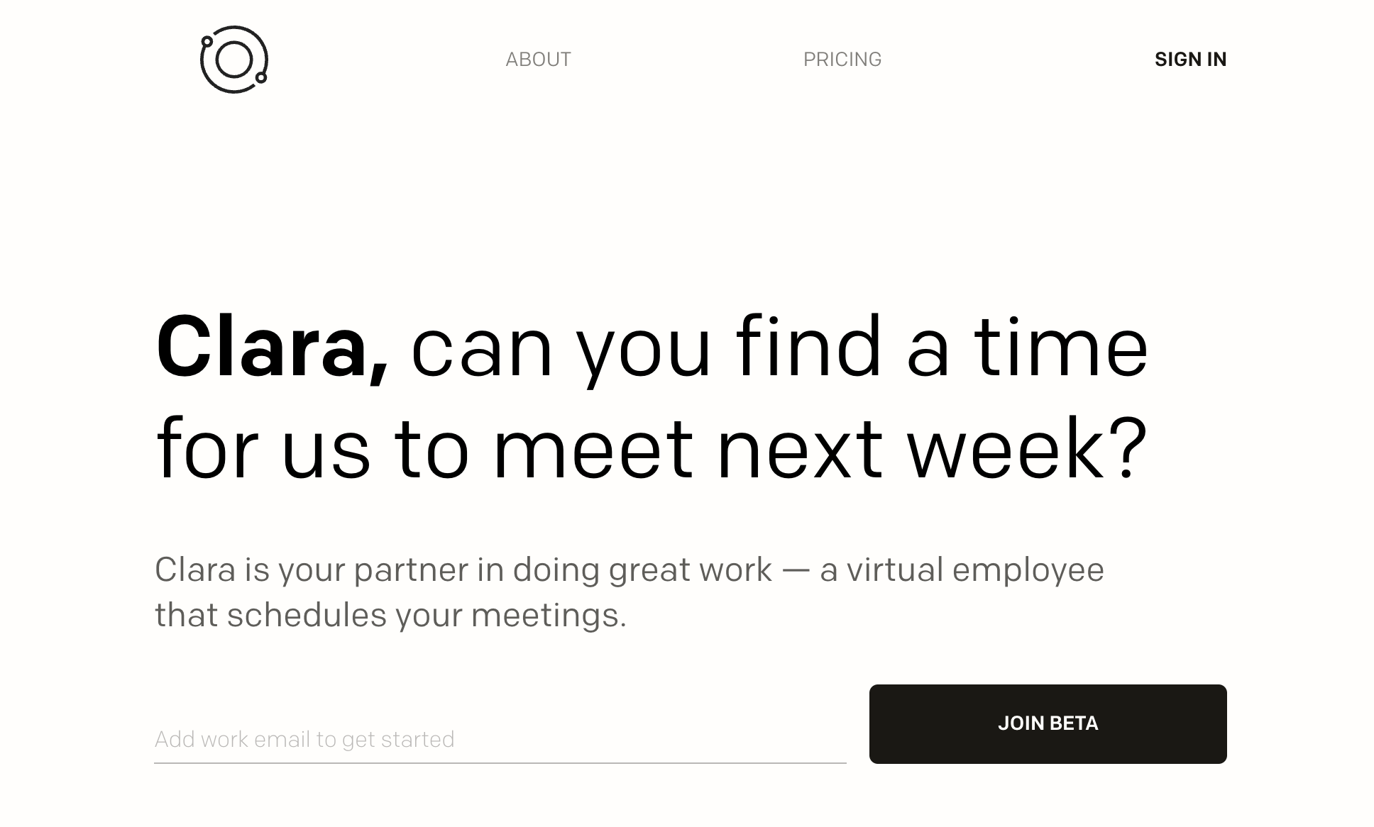 Clara scheduling assistant homepage