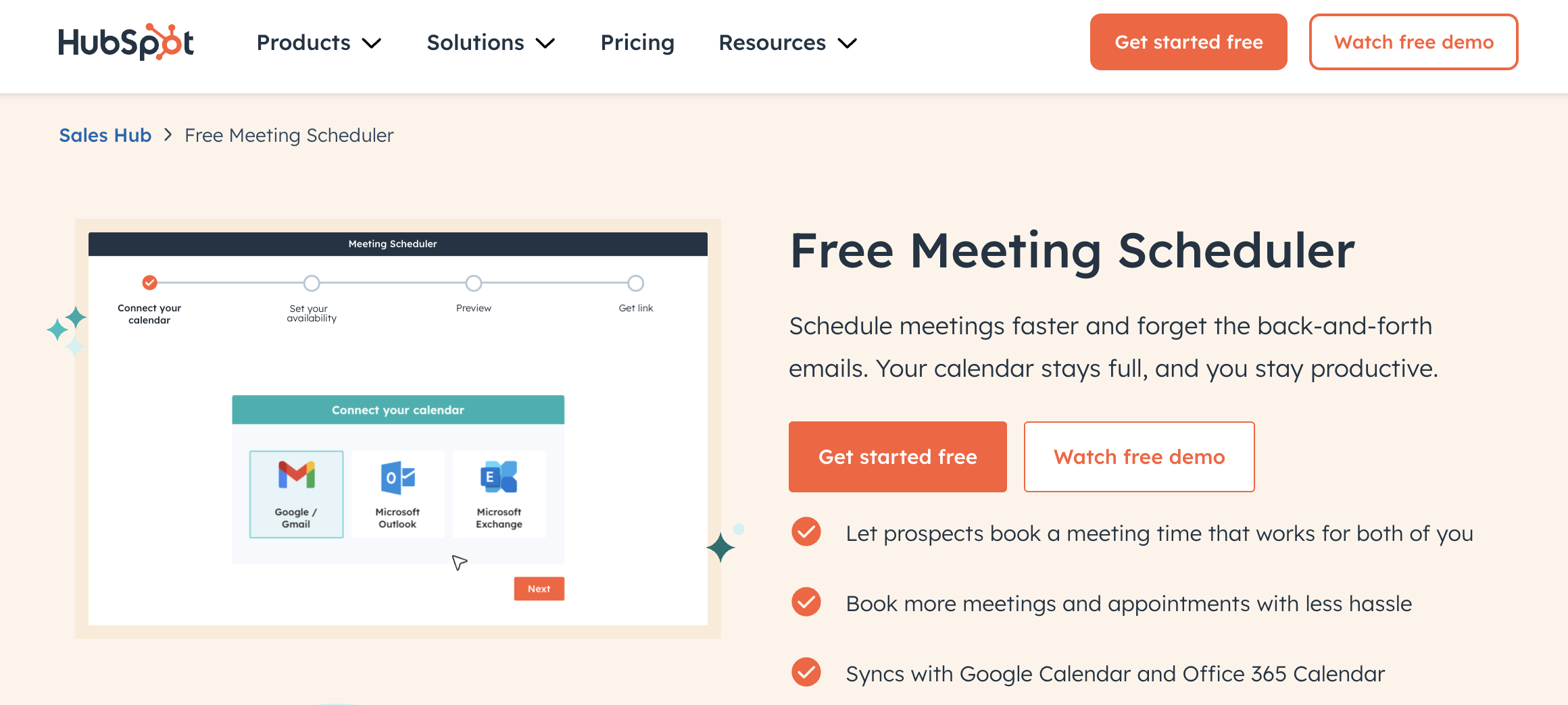 Hubspot Meeting Scheduler homepage