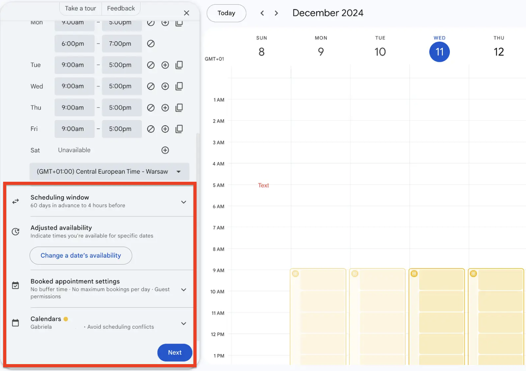 Google appointment scheduling settings