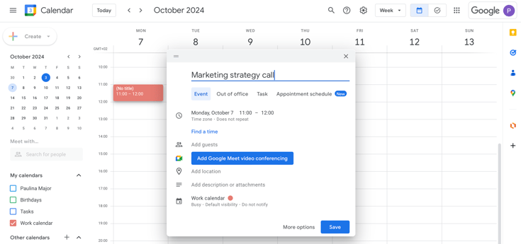 google calendar event creation