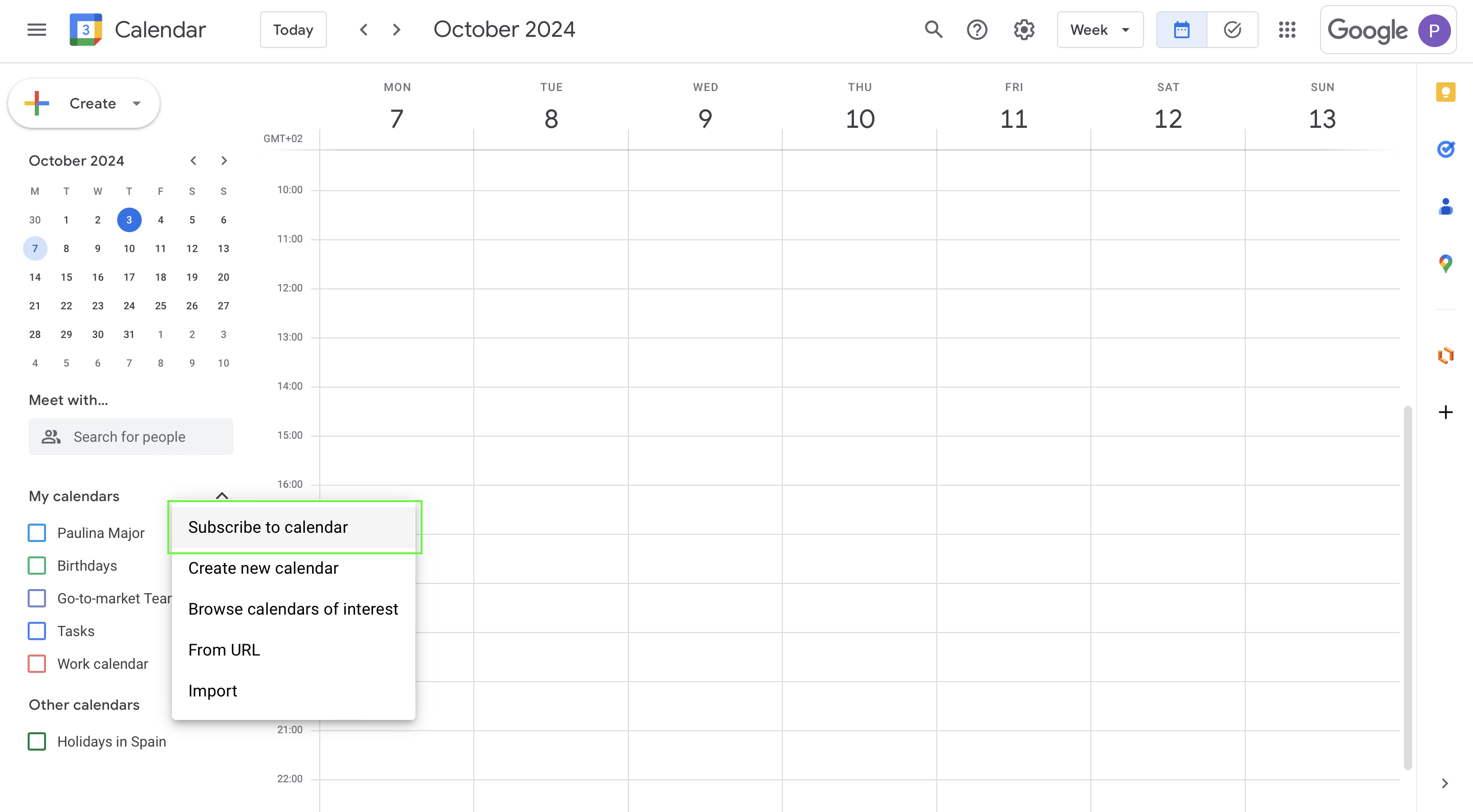 subscribe to another Google calendar