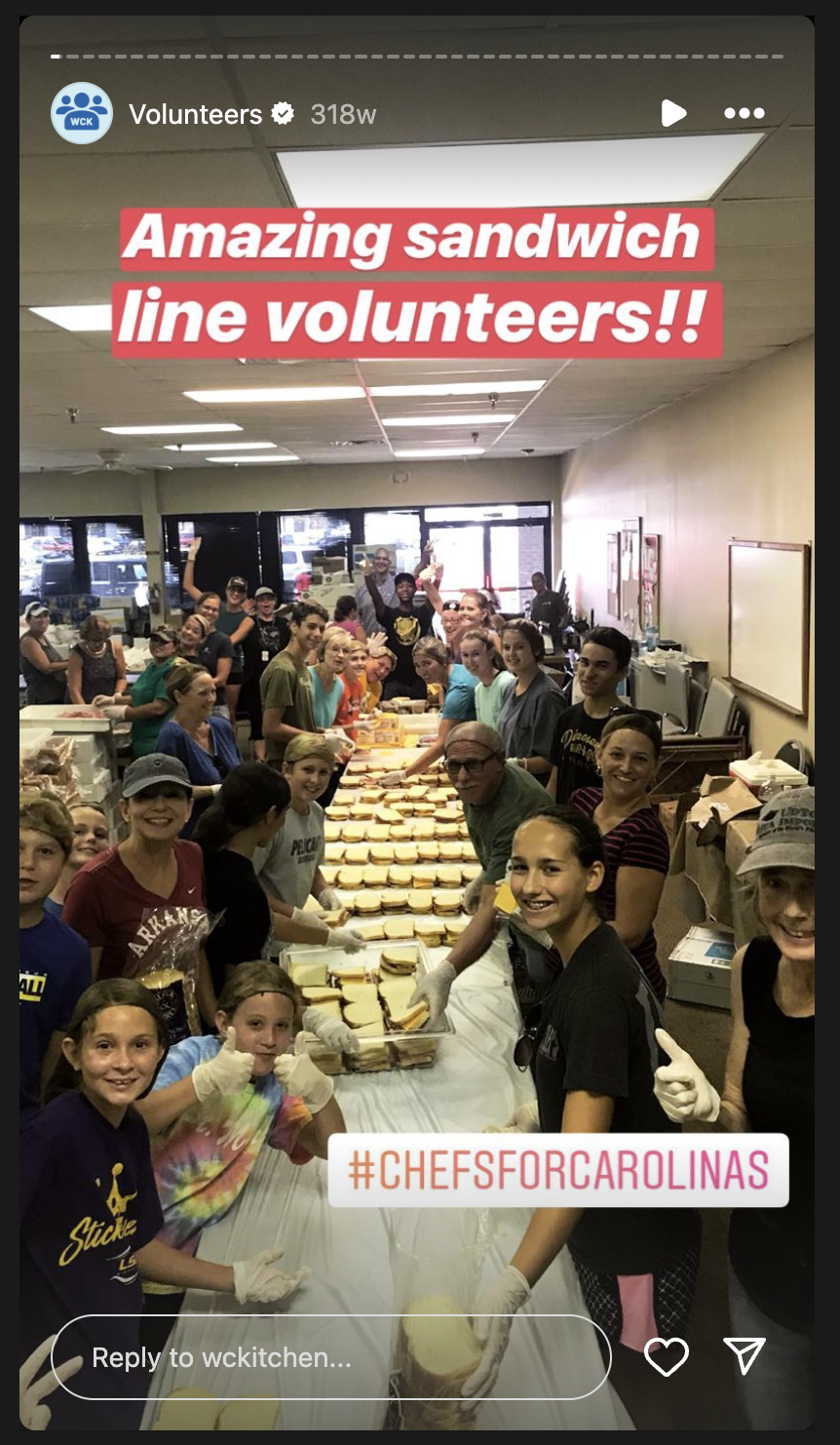 Example of how Word Central Kitchen uses Instagram to show and recruit volunteers