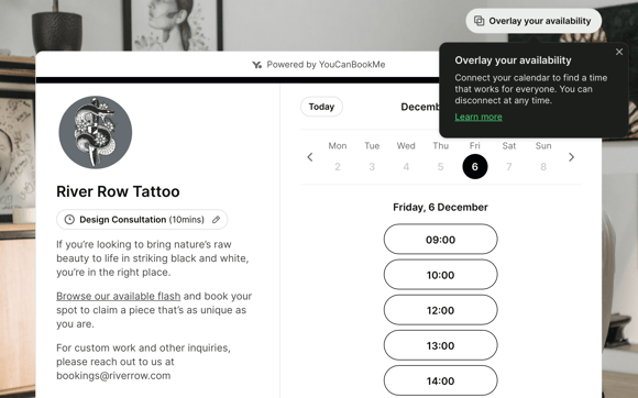 YouCanBookMe feature to overlay your availability