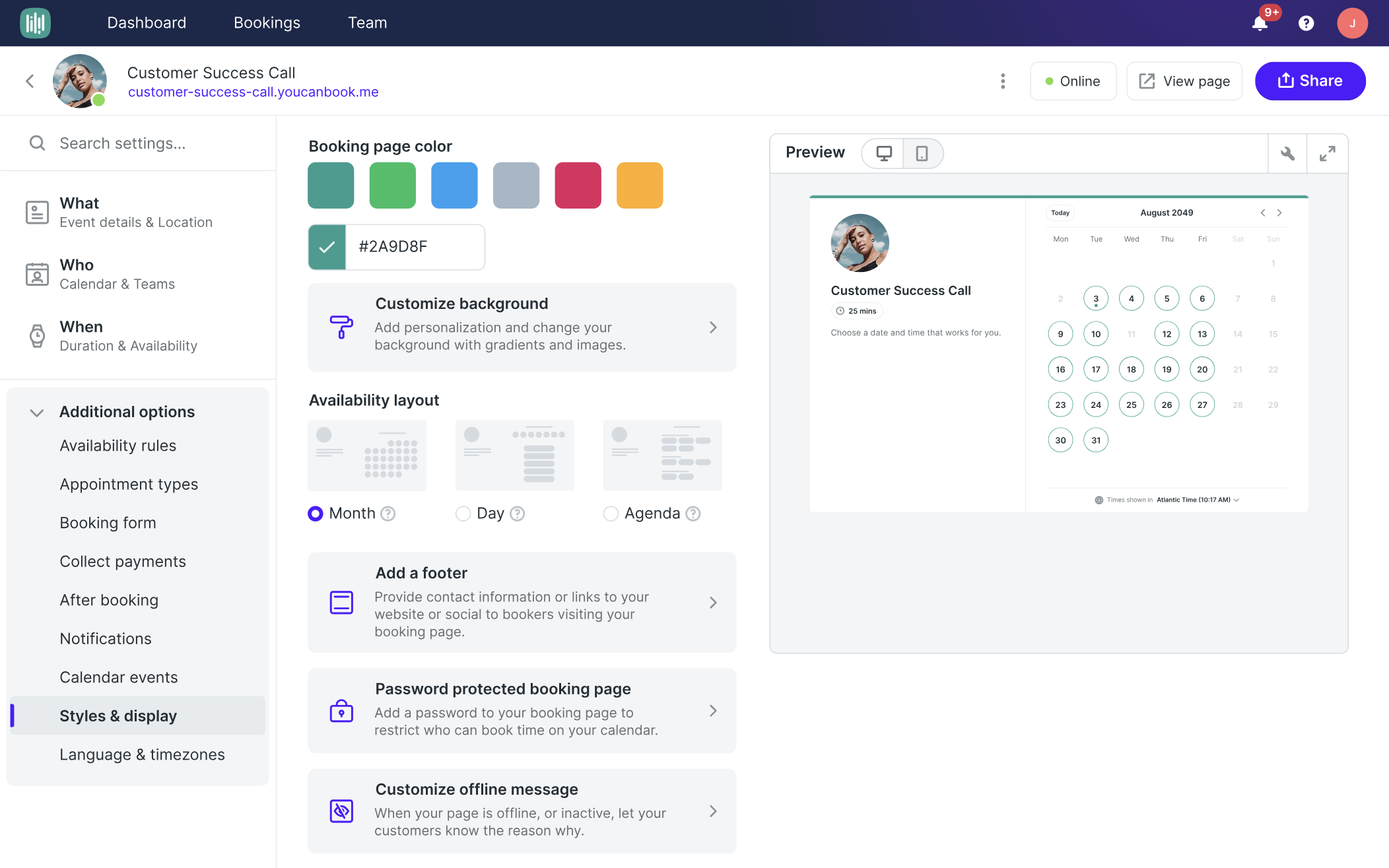 YouCanBookMe booking page customization dashboard