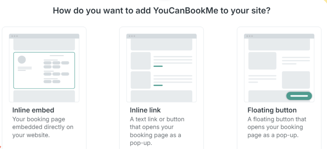 YouCanBookMe booking page embed options