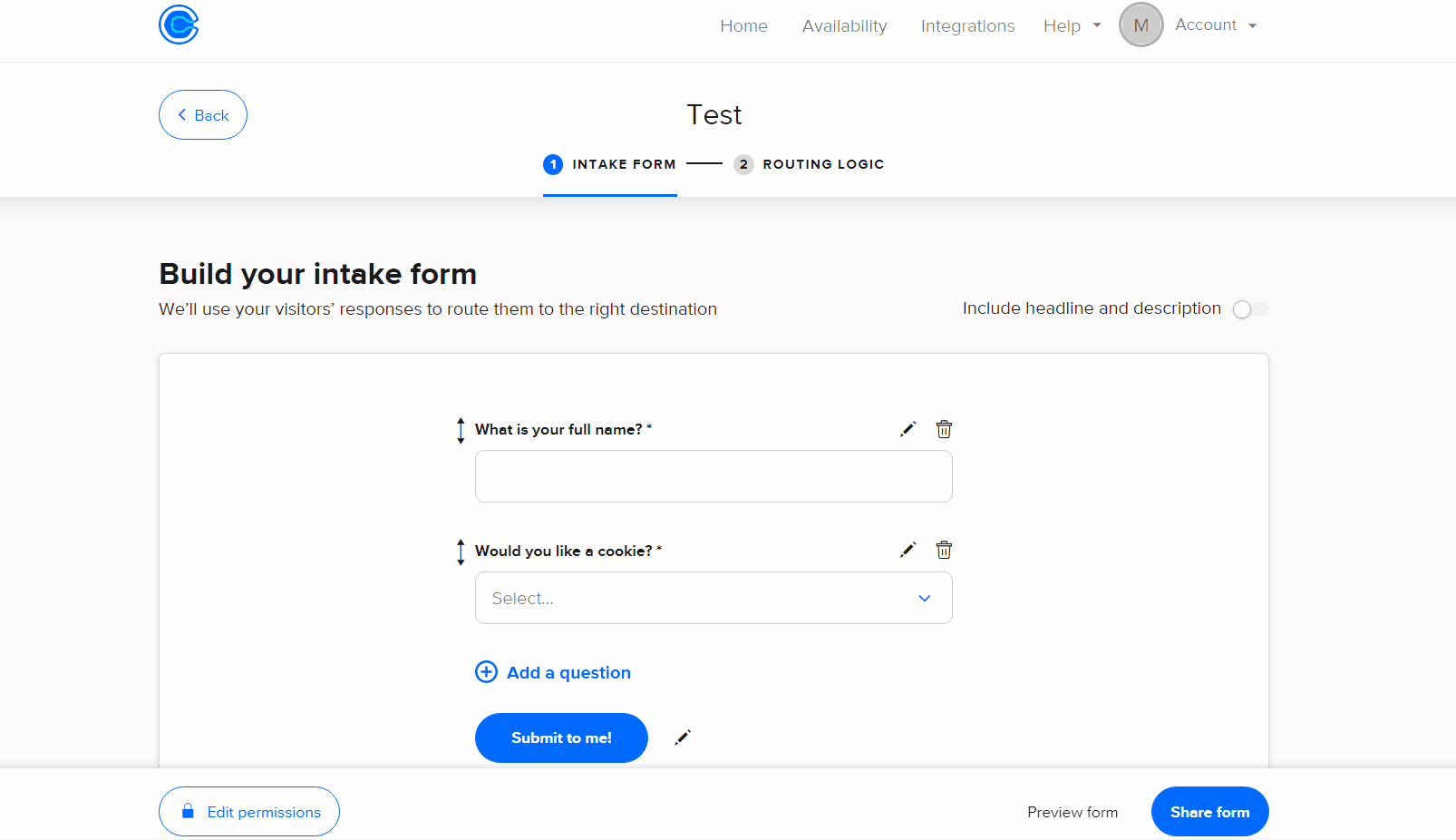 Calendly routing form