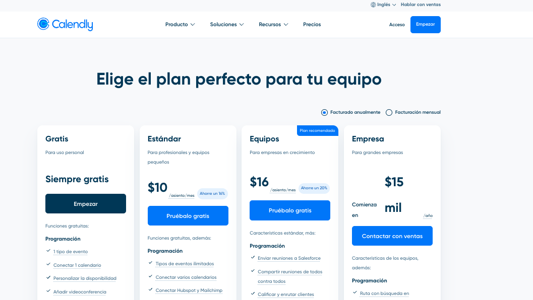 Calendly spanish pricing