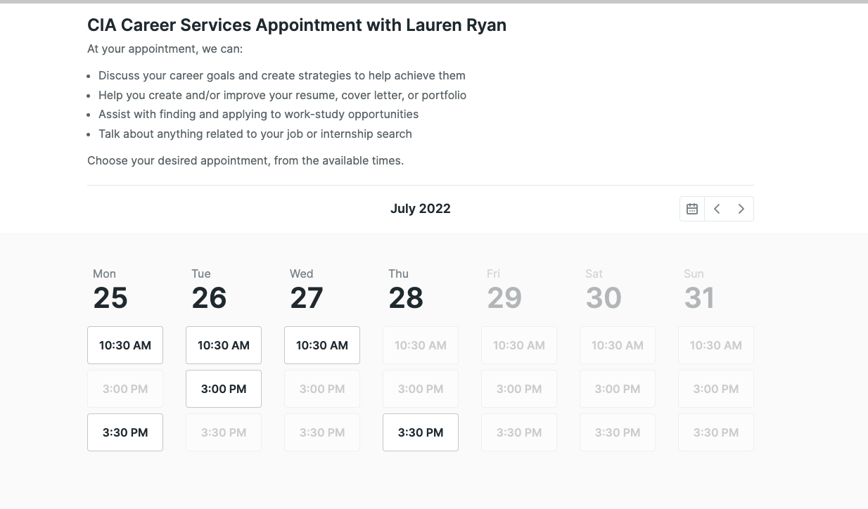 Careers booking page