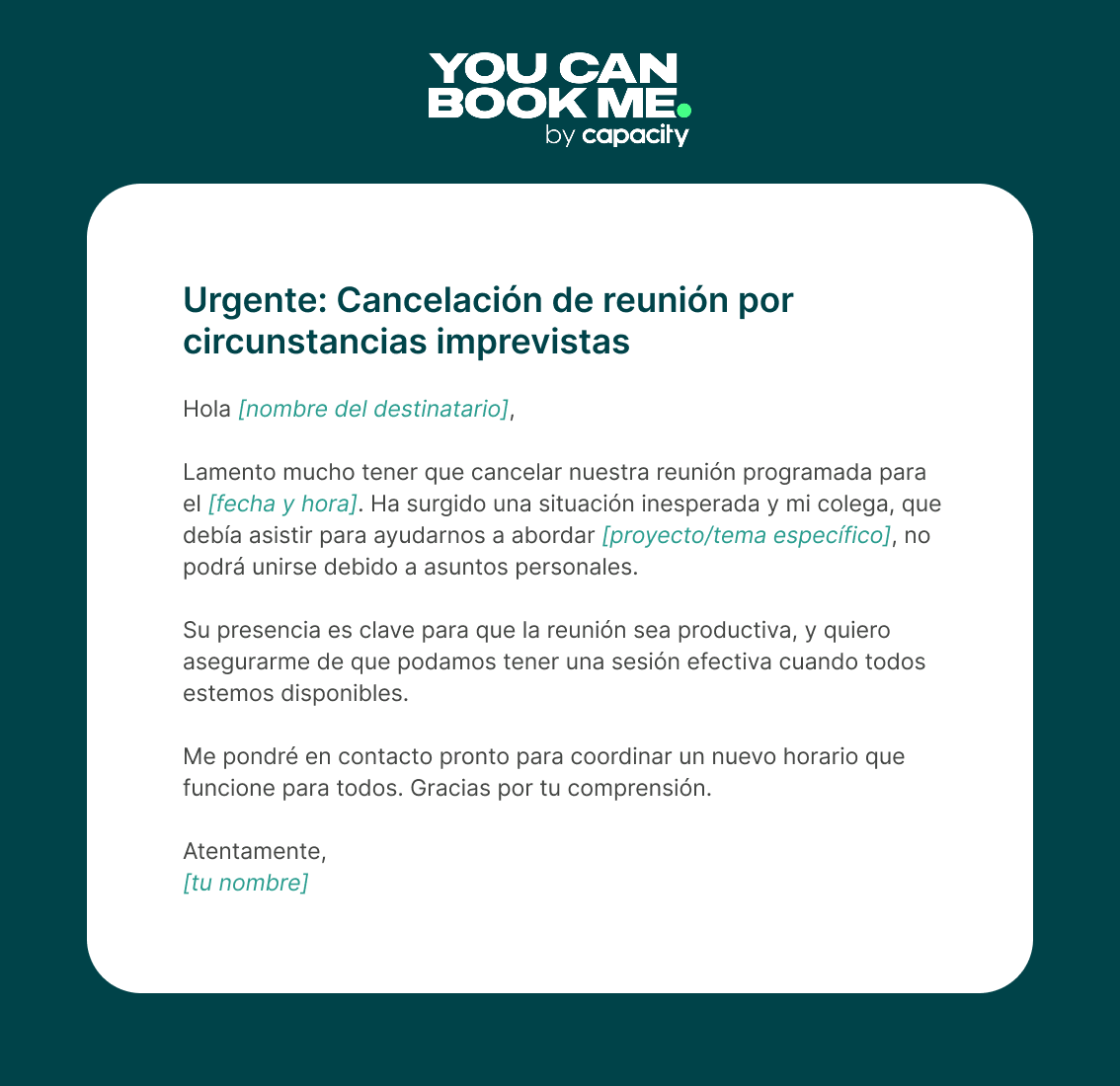 Correo de cancelaciขn debido a circunstancias imprevistas cuando m s de una persona debกa asistir a la reuniขn - Template 6