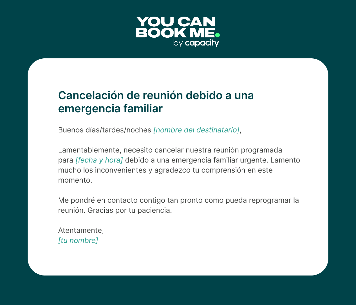 Correo de cancelaciขn por emergencia familiar - Template 3