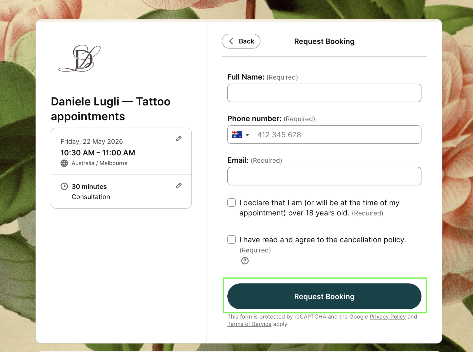 Daniele Lugli Request Booking example