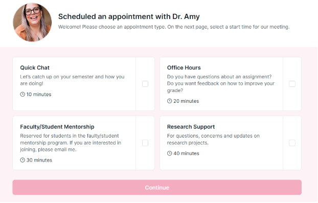 Dr Amy booking page