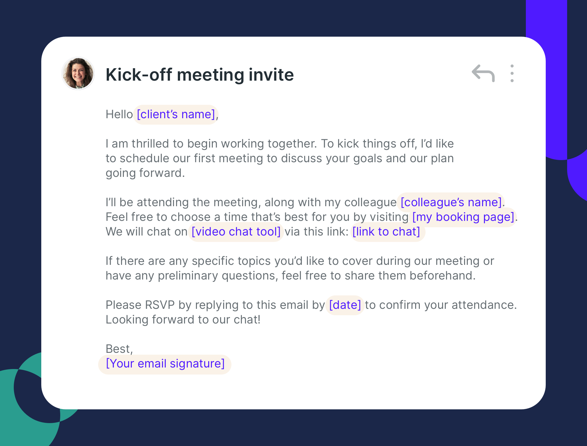 Meeting invitation email template for a first meeting with a new client