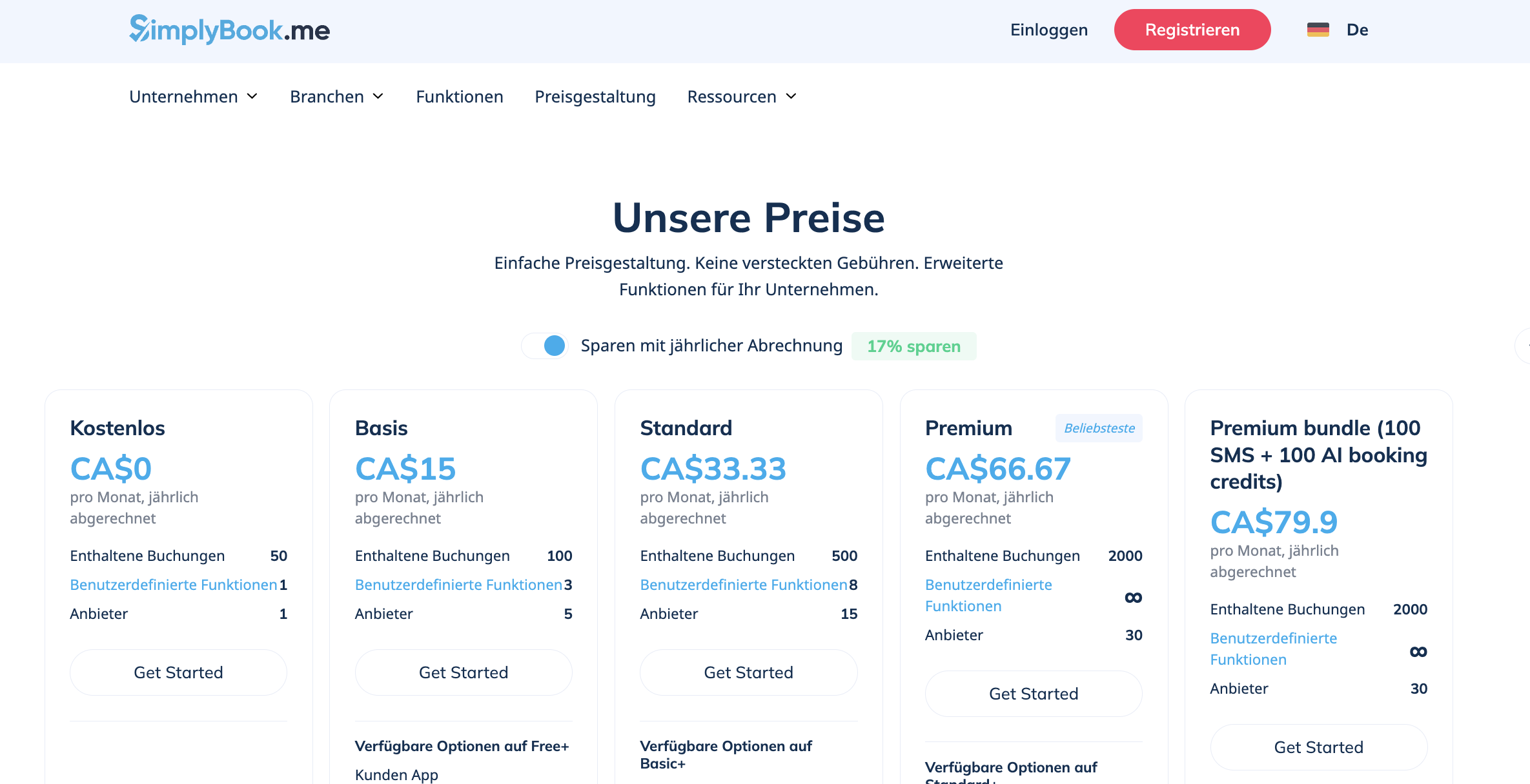Simplybook.me Pricing German